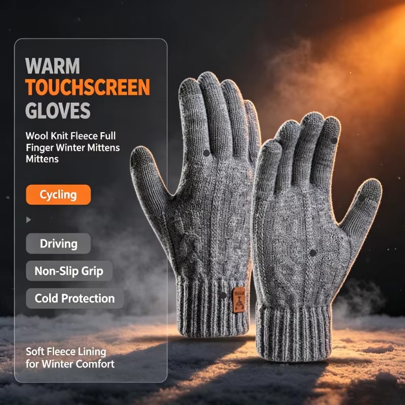 Wool Glove Lined - Мужские термальные вязаные перчатки из шерсти